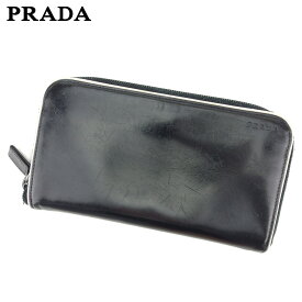 【ウィンターSALE 30%OFF】プラダ 長財布 ラウンドファスナー 財布 ロゴ ブラック ホワイト 白 カーフレザー PRADA 長サイフ サイフ 収納 財布 ユニセックス 小物 【プラダ】 D2016 【中古】