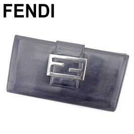 【春の大感謝祭 30％OFF】フェンディ 長財布 Wホック 財布 FFプレート ブラック シルバー レザー FENDI 長サイフ サイフ 収納 財布 ユニセックス 小物 【フェンディ】 B1055 【中古】