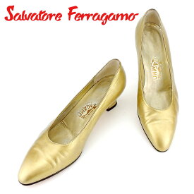 【楽天スーパーSALE】サルヴァトーレ フェラガモ パンプス シューズ 靴 ♯8C アーモンドトゥ ゴールド レザーSalvatore Ferragamo レディース プレゼント 贈り物 オシャレ 大人 ファッション 【フェラガモ】 P853 【中古】