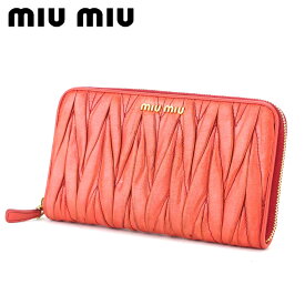 【スプリングセール】ミュウミュウ 長財布 ラウンドファスナー 財布 マテラッセ ピンク ゴールド レザー miu miu 長サイフ サイフ 収納 財布 ユニセックス 小物 【ミュウミュウ】 T13322 【中古】