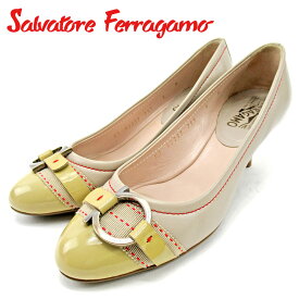 【楽天スーパーSALE】サルヴァトーレ フェラガモ パンプス シューズ 靴 ♯6 ガンチーニ ベージュ レザー×エナメルSalvatore Ferragamo レディース プレゼント 贈り物 オシャレ 大人 ファッション 【フェラガモ】 E1502 【中古】