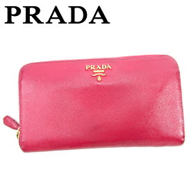 【楽天スーパーSALE】プラダ 長財布 ラウンドファスナー ピンク レザー PRADA 長サイフ サイフ 収納 財布 ユニセックス 小物 【プラダ】 T9869 【中古】