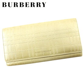 【スプリングセール】バーバリー 長財布 ファスナー付き 財布 レディース チェック ゴールド レザー BURBERRY T20030 【中古】