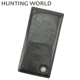 【春の大感謝祭 30％OFF】ハンティングワールド 長札入れ 長財布 エレファントマーク ブラック レザー HUNTING WORLD 【ハンティングワールド】 T7373S 【中古】