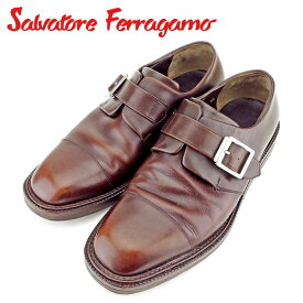 【スプリングセール30％OFF】サルヴァトーレ フェラガモ シューズ 靴 ♯8 3E モンクストラップ ブラウン シルバー レザー Salvatore Ferragamo 【フェラガモ】 T9454S 【中古】