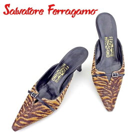 【春の大感謝祭 30％OFF】サルヴァトーレ フェラガモ ミュール シューズ 靴 #6 タイガー ブラウン レザー×ハラコSalvatore Ferragamo レディース プレゼント 贈り物 オシャレ 大人 ファッション 【フェラガモ】 L2757 【中古】