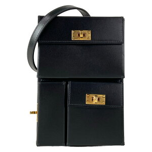 【中古】HERMES(エルメス) ケリーマルチポケットトゥーゴー ショルダーバッグ ゴールド金具 黒