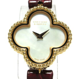 【中古】VanCleef & Arpels(ヴァンクリーフ&アーペル) スウィート アルハンブラ ウォッチ 腕時計 K18PG/シェル文字盤/革ベルト ホワイトシェル