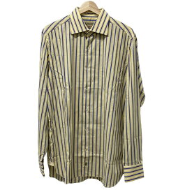 【中古】LUIGI BORRELLI(ルイジボレッリ) 長袖シャツ ストライプ イエロー×ブルー×アイボリー コットン