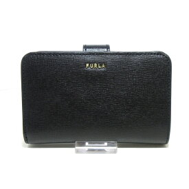 【中古】FURLA(フルラ) 2つ折り財布 L字ファスナー 黒 レザー