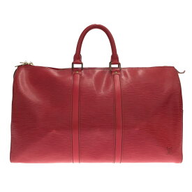 【新着】【中古】LOUIS VUITTON(ルイヴィトン) キーポル45 ボストンバッグ カスティリアンレッド レザー（LVロゴの刻印入り）