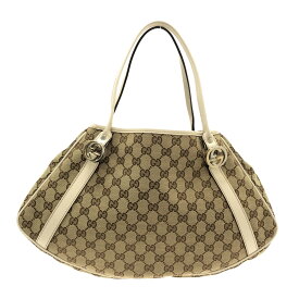 【中古】GUCCI(グッチ) GGツインズ トートバッグ/GG柄 トートバッグ ベージュ×ダークブラウン×アイボリー ジャガード×レザー