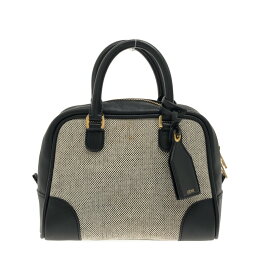 【新着】【中古】LOEWE(ロエベ) アマソナ75スモール ハンドバッグ アイボリー×黒 キャンバス×レザー