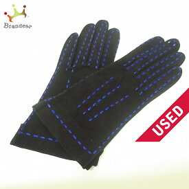 【新着】【中古】CHANEL(シャネル) 手袋 サイズ:7 1/2 黒×ブルー ヌバック×レザー