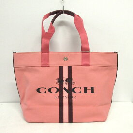 【中古】COACH(コーチ) トートバッグ ピンク×ダークブラウン×黒 キャンバス×化学繊維
