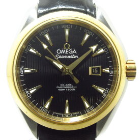 【新着】【中古】OMEGA(オメガ) シーマスターアクアテラ 腕時計 SS×K18YG/革ベルト/裏スケ 黒