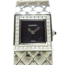 【中古】CHANEL(シャネル) マトラッセ 腕時計 SS/ダイヤベゼル 黒