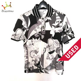 【中古】LEONARD SPORT(レオナールスポーツ) 半袖ポロシャツ 花柄 白×黒×グレー