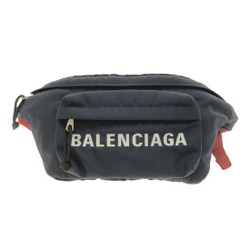 【新着】【中古】BALENCIAGA(バレンシアガ) ウィール ベルトパック ウエストポーチ ロゴ刺繍 ネイビー×白×ボルドー ナイロン