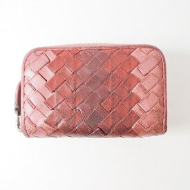 【新着】【中古】BOTTEGA VENETA(ボッテガヴェネタ) イントレチャート コインケース ラウンドファスナー ボルドー×ピンク レザー