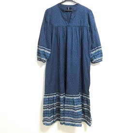 【新着】【中古】ANNA SUI(アナスイ) ワンピース 七分袖/ロング/UNIQLOコラボ ブルー×ダークネイビー×マルチ