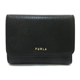 【中古】FURLA(フルラ) 2つ折り財布 L字ファスナー 黒 レザー