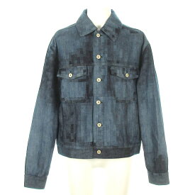 【新着】【中古】LOEWE(ロエベ) ピクセレイテッドジャケット Gジャン ブルー×ネイビー 綿、子牛革