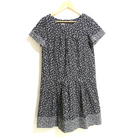 【中古】LAURAASHLEY(ローラアシュレイ) ワンピース クルーネック/半袖/ひざ丈/花柄 黒×白