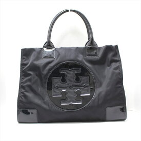 【中古】TORY BURCH(トリーバーチ) ショルダーバッグ ロゴ 黒 エナメル（レザー）×ナイロン