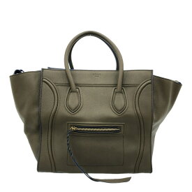 【中古】CELINE(セリーヌ) ラゲージスモールスクエアファントム トートバッグ カーキ レザー