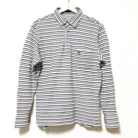 【中古】DAKS(ダックス) 長袖ポロシャツ ボーダー 白×グレーベージュ