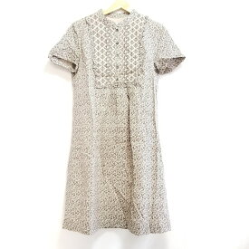 【中古】LAURAASHLEY(ローラアシュレイ) ワンピース 半袖/ひざ丈/花柄 ピンクベージュ×ダークブラウン