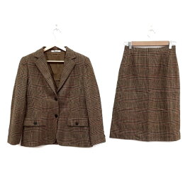 【中古】Aquascutum(アクアスキュータム) スカートスーツ 千鳥格子柄 ライトブラウン×ダークブラウン×レッド