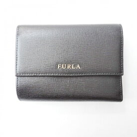 【中古】FURLA(フルラ) 3つ折り財布 L字ファスナー 黒 レザー