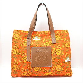 【新着】【中古】LOEWE(ロエベ) トートバッグ 花柄/天使/Paula's Ibiza オレンジ×ブラウン×マルチ キャンバス×レザー