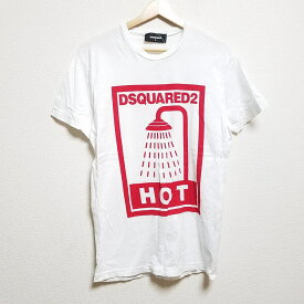 【中古】DSQUARED2(ディースクエアード) 半袖Tシャツ クルーネック 白×レッド 綿