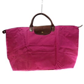 【中古】LONGCHAMP(ロンシャン) ル・プリアージュオリジナル ボストンバッグ 折りたたみ/本体ロックなし ピンク×ブラウン ナイロン×レザー