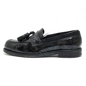 【中古】JIMMY CHOO(ジミーチュウ) ローファー タッセル 黒 エナメル（レザー）