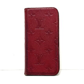 【中古】LOUIS VUITTON(ルイヴィトン) iPhoneX&XSフォリオ 携帯電話ケース iPhoneケース/イニシャル刻印 スカーレット モノグラム・アンプラント カーフレザー