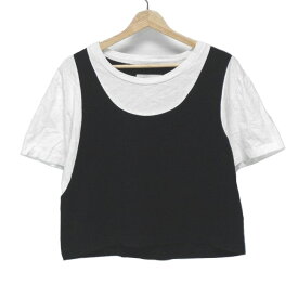 【中古】MM6(エムエムシックス) 半袖Tシャツ クルーネック 黒×白