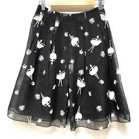 【中古】M'S GRACY(エムズグレイシー) スカート ひざ丈/フラワー(花) 黒×白×マルチ