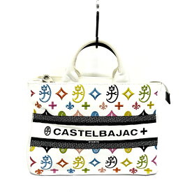 【中古】Castelbajac(カステルバジャック) ハンドバッグ 刺繍/Castelbajac+ 白×ブルー×マルチ キャンバス