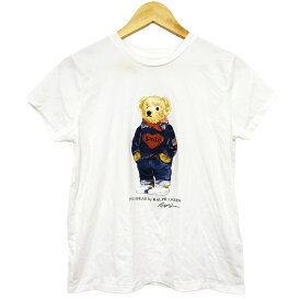 【中古】POLObyRalphLauren(ポロラルフローレン) 半袖Tシャツ クルーネック/クマ 白×ダークネイビー×マルチ