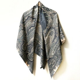 【中古】ETRO(エトロ) ストール(ショール) ペイズリー柄 ダークグリーン×ダークグレー×マルチ ウール×シルク