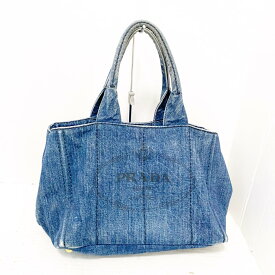 【中古】PRADA(プラダ) CANAPA トートバッグ ダークネイビー×黒 デニム