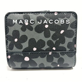 【中古】MARC JACOBS(マークジェイコブス) 2つ折り財布 花柄/L字ファスナー ダークグレー×黒×ピンク PVC(塩化ビニール)