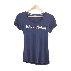 【中古】Burberry Blue Label(バーバリーブルーレーベル) 半袖Tシャツ クルーネック ネイビー×白