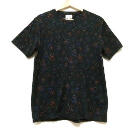 【中古】LANVIN en Bleu(ランバンオンブルー) 半袖Tシャツ クルーネック 黒×マルチ