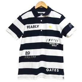 【中古】PEARLY GATES(パーリーゲイツ) 半袖ポロシャツ ボーダー 白×黒×イエロー