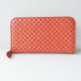 【中古】BOTTEGA VENETA(ボッテガヴェネタ) ジップアラウンドウォレット 長財布 キルティング/ラウンドファスナー レッド×黒 レザー